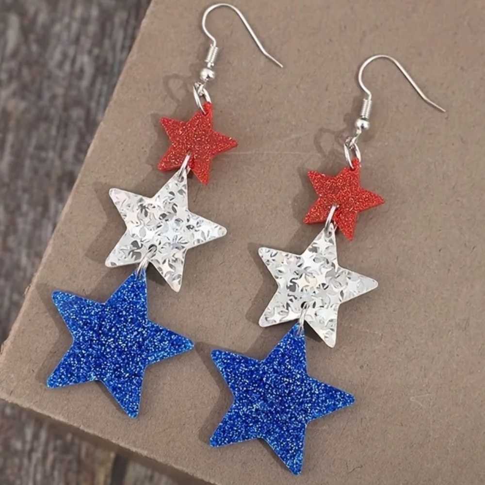 Fourth of July Star Earrings - Red, White & Blue